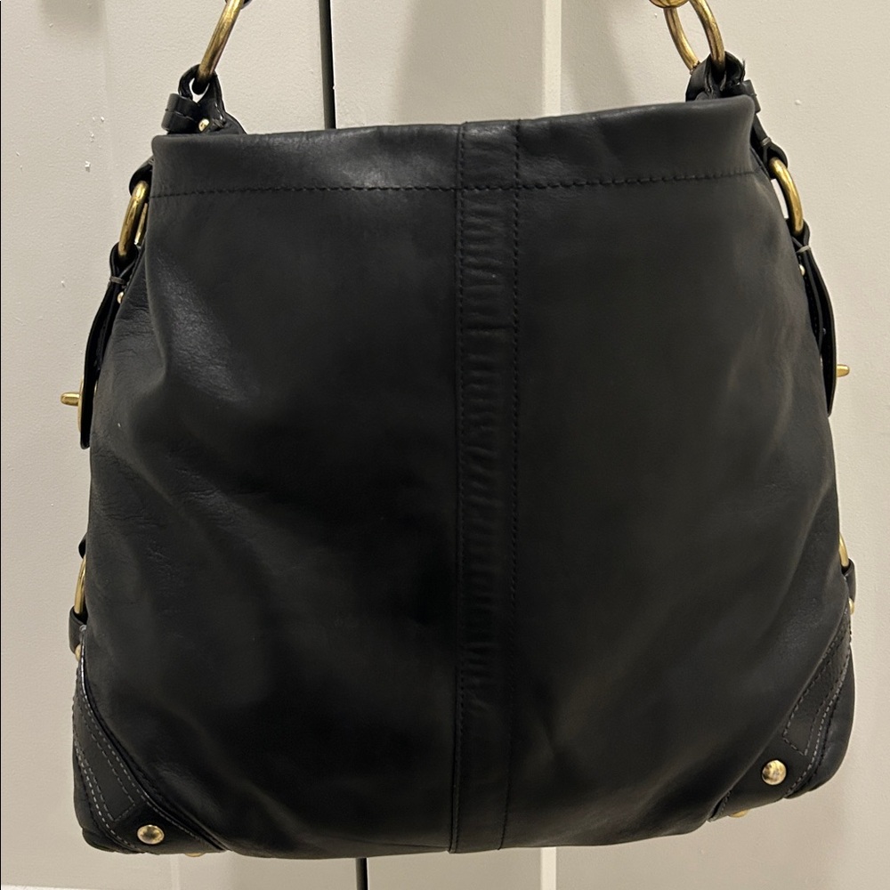 Coach Carly Hobo Bag in Black Leather with Gold Hardware & Turnlocks - Picture 10 of 17